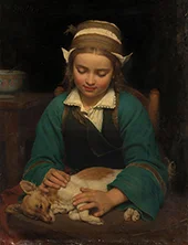 Little Girl with a Dog By Emile-Auguste Hublin