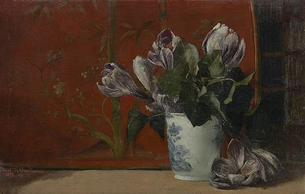 Still Life with Vase of Crocuses By Laura Theresa Alma-Tadema
