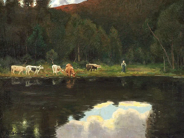 Farmstead with Cows by Forest Star By Christian Skredsvig