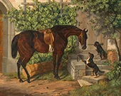 A Saddled Bay Horse and Curious Dachshunds 1850 By Albrecht Adam
