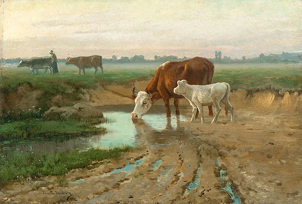 Landscape with Cows and Shepherd Girl By Christian Skredsvig