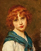 Girl with a Blue Scarf 1882 By Eugene de Blass
