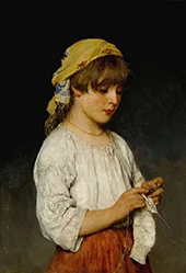 Knitting Girl with Headscarf 1885 By Eugene de Blass