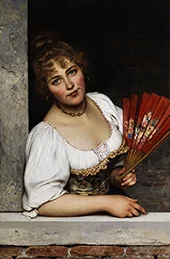 The Red Fan 1892 By Eugene de Blass