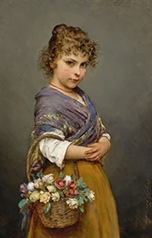 Young Girl with a Basket of Flowers 1894 By Eugene de Blass