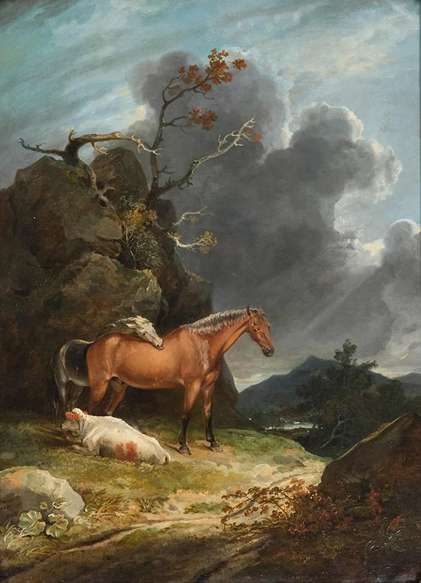 Horses and Cow in a Stormy Landscape By George Arnald