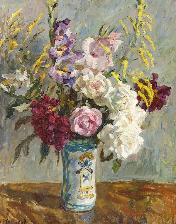 Flowers in a Vase on a Table By Gad Frederik Clement
