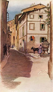 A Majorcan Street Scene By Cecil Aldin