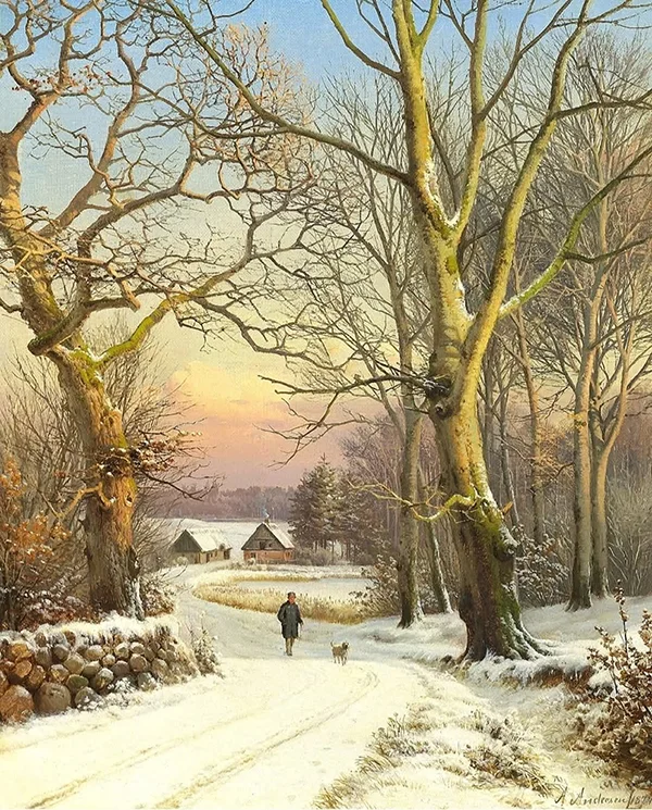 A Man Walking his Dog 1874 By Anders Andersen-Lundby