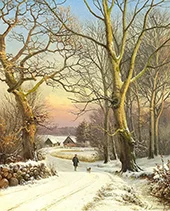 A Man Walking his Dog 1874 By Anders Andersen-Lundby