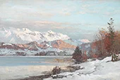 A Winter Landscape with Morning Light on a Mountain Lake By Anders Andersen-Lundby