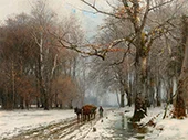 Winter Landscape with a Farmer Leading a Horsewagon 1882 By Anders Andersen-Lundby