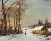 Winter Landscape with a Woman on a Road near a House 1871 By Anders Andersen-Lundby