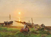 A Young Woman Watches the Sun Set Over an Inlet 1898 By Hans Ole Brasen