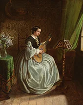 Lady Playing the Guitar By Antonio Gisbert