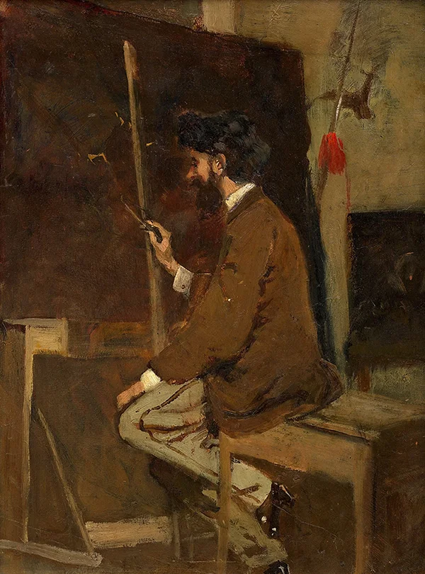 Self Portrait in Front of the Easel By Hans Makart