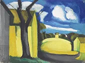 Blue Golden Bloomfield Barns By Oscar Bluemner