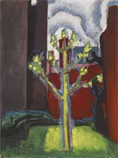 Young Tree in Red Courtyard 1919 By Oscar Bluemner