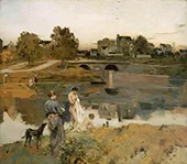 River Bank with Bathers By Jean-Charles Cazin
