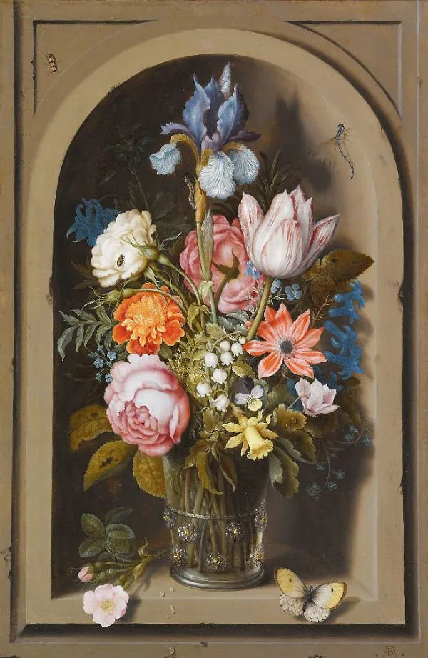 A Still Life of Flowers in a Glass Beaker By Ambrosius Bosschaert