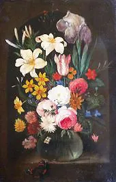 Bouquet of Flowers in a Glass Vase By Ambrosius Bosschaert