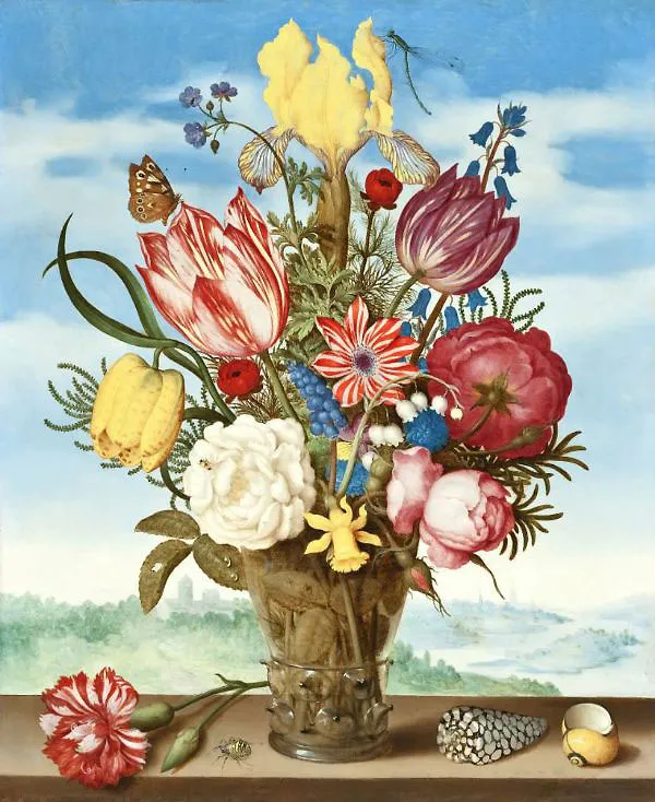 Bouquet of Flowers on a Ledge By Ambrosius Bosschaert
