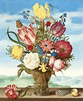 Bouquet of Flowers on a Ledge By Ambrosius Bosschaert