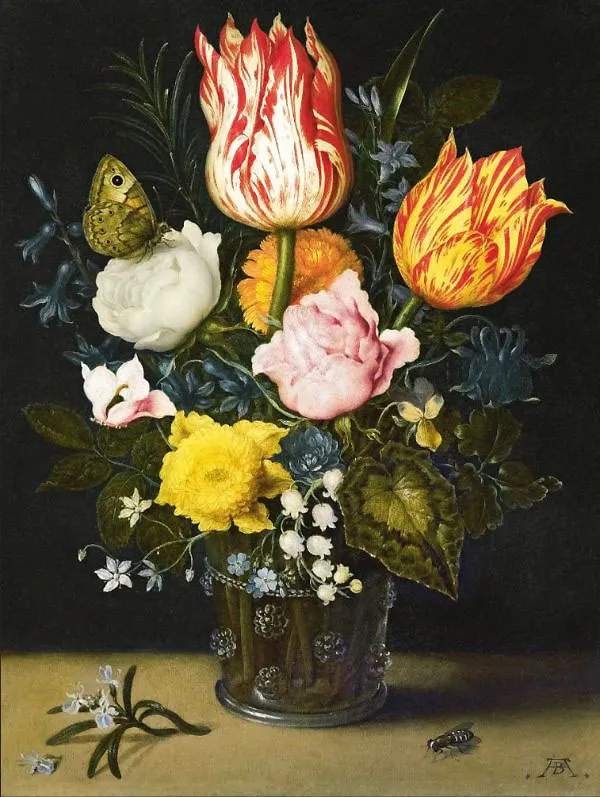 Floral Bouquet in a Glass Decanter By Ambrosius Bosschaert