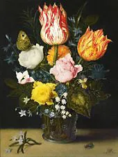 Floral Bouquet in a Glass Decanter By Ambrosius Bosschaert