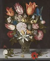 Flowers in a Glass By Ambrosius Bosschaert