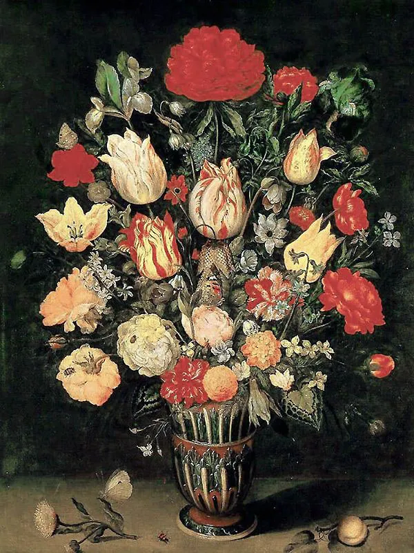 Flower Still Life with Tulips and Roses By Ambrosius Bosschaert