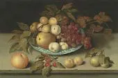 Peaches Apples Apricots and Grapes in a Wan Li Bowl By Ambrosius Bosschaert