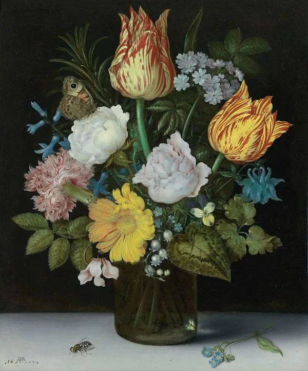 Still Life of Variegated Tulips Roses By Ambrosius Bosschaert