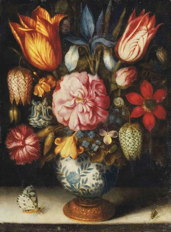 Tulips and Other Flowers in a Wan Li Vase with a Butterfly By Ambrosius Bosschaert