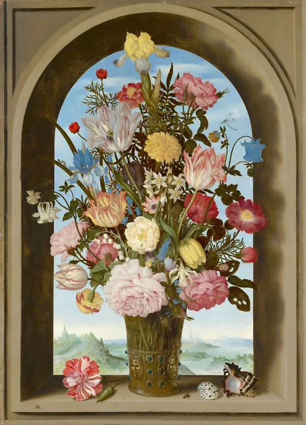 Vase of Flowers in a Window By Ambrosius Bosschaert