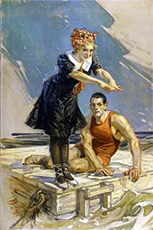 Couple on Raft By J. C. Leyendecker