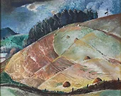 Landscape Hillside with Haystacks By Will Henry Stevens