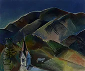Landscape with Mountains and Tower By Will Henry Stevens
