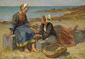 Breton Girls on a Beach By Aloysius O'Kelly