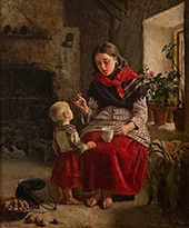 Breton Woman Seated in Interior Knitting By Aloysius O'Kelly