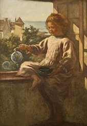 Child Playing with Bubbles By Aloysius O'Kelly
