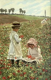 Two Girls Playing in the Poppy Fields By Aloysius O'Kelly