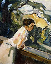 Frieda The Artists Wife Leaning Over The Balcony c1919 By Leo Putz