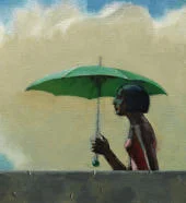 Woman with Green Umbrella 1999 By Hughie Lee-Smith