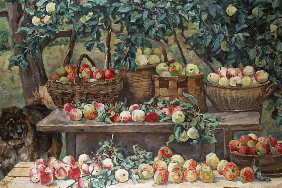 Apples and a Dog Keeper By Pyotr Konchalovsky