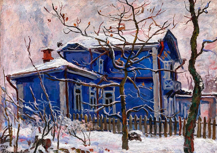 First Snow Blue Dacha By Pyotr Konchalovsky