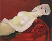 Nude on Red Sofa Sleeping Nude 1925 By Emilie Charmy