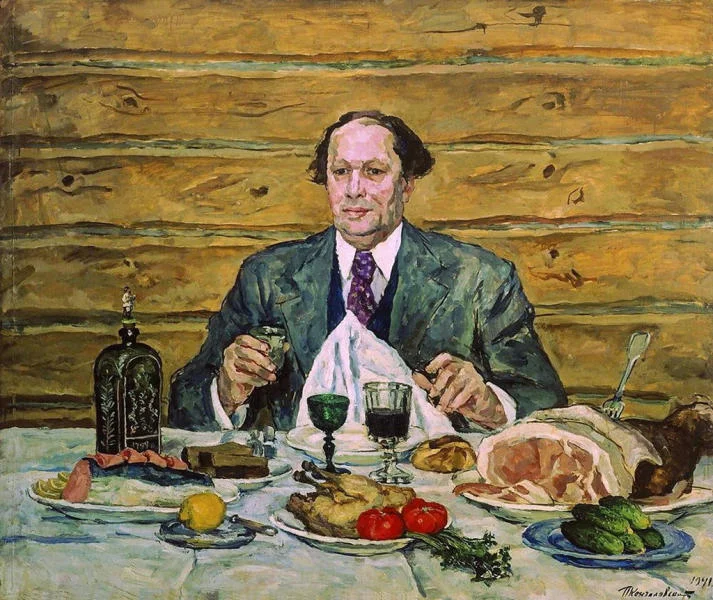 The Writer Alexey Tolstoy on a Visit to the Artist By Pyotr Konchalovsky