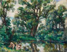 Willows Landscape with Horse By Pyotr Konchalovsky