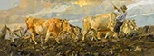 Oxen Plowing By Ettore Tito